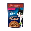 پوچ گربه فلیکس بیف در سس گوجه فرنگی Felix Sensations Beef in Tomato