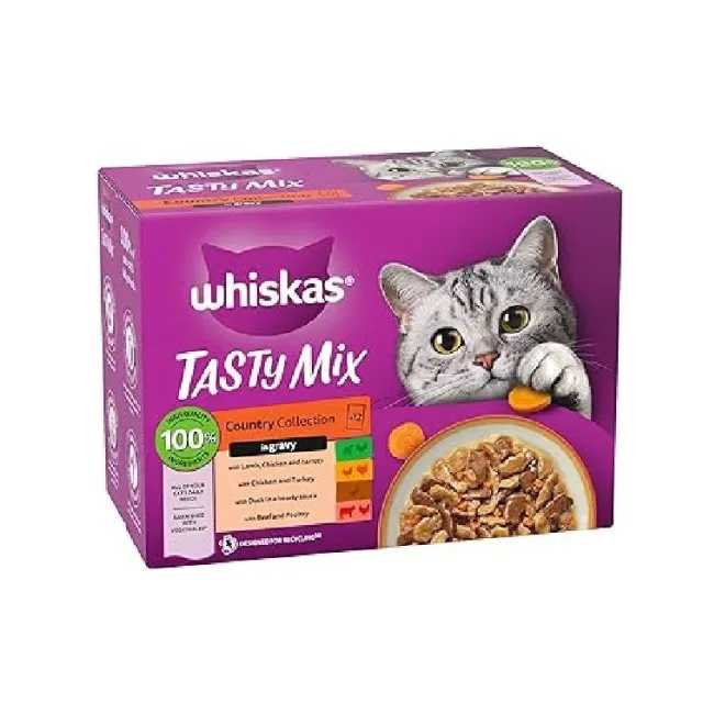 پوچ گربه ویسکاس گلچین طعم های بین المللی در سس پک اورجینال WHISKAS® 1+ Tasty Mix Country Collection In Gravy 