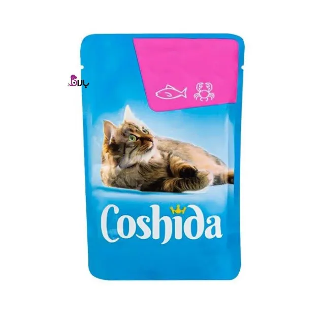 پوچ گربه کوشیدا با ماهی سالمون و خرچنگ coshida salmon & crab وزن ۱۰۰ گرم