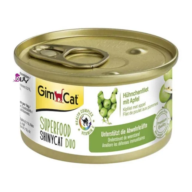 کنسرو گربه جیم کت مدل ShinyCat Duo طعم مرغ و سیب وزن ۷۰ گرم