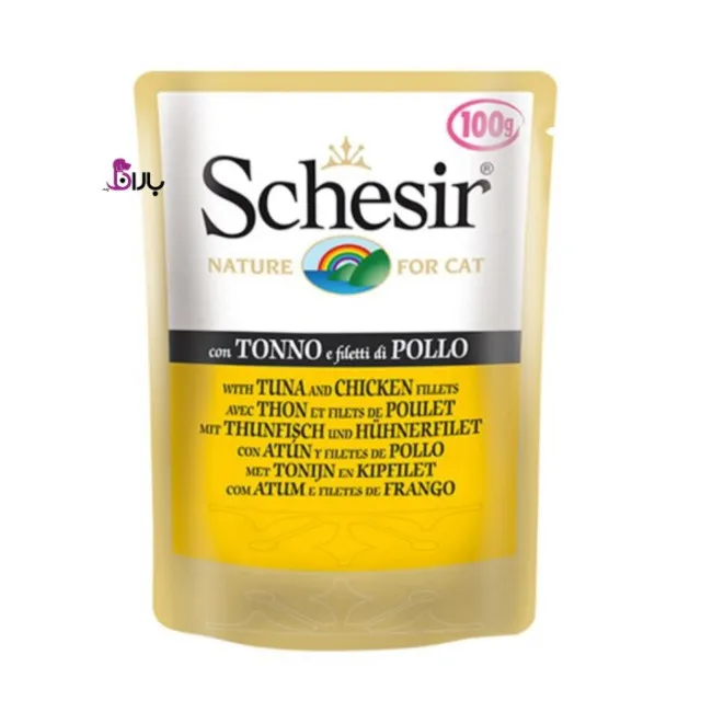 پوچ گربه شسیر مرغ و ماهی تن 100 گرمی