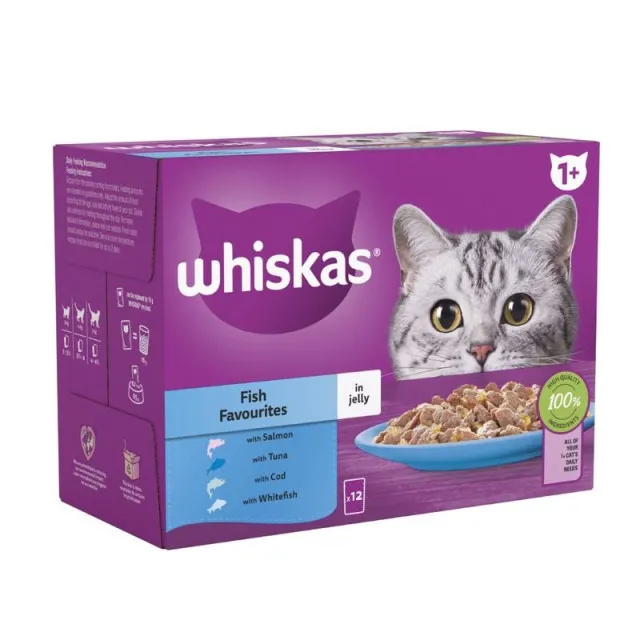 پوچ گربه ویسکاس انواع ماهی در ژله پک اورجینال  Whiskas Fish Favourites in Jelly 