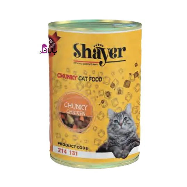 کنسرو مخصوص گربه، چانک، مرغ در سس کدو حلوایی، 400 گرمی، شایر Shayer, Chunky Cat food, Chicken in Pumpkin Sauce, 400g