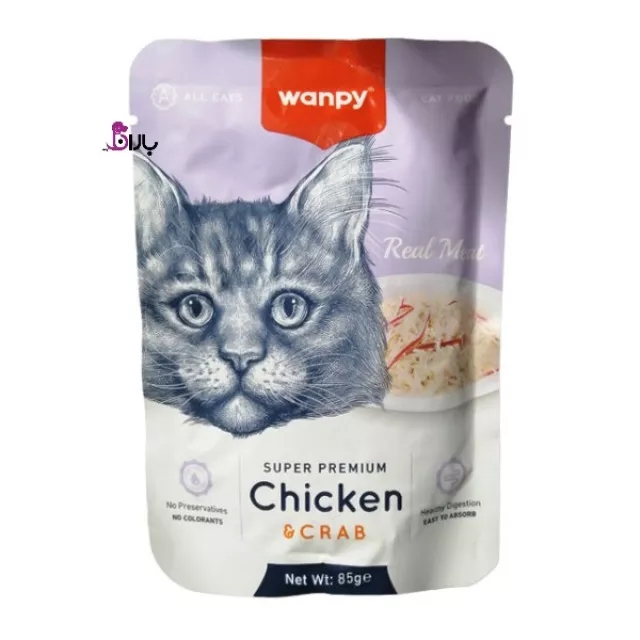 پوچ گربه ونپی با طعم مرغ و خرچنگ Wanpy super premium chicken & crab وزن ۸۵ گرم 