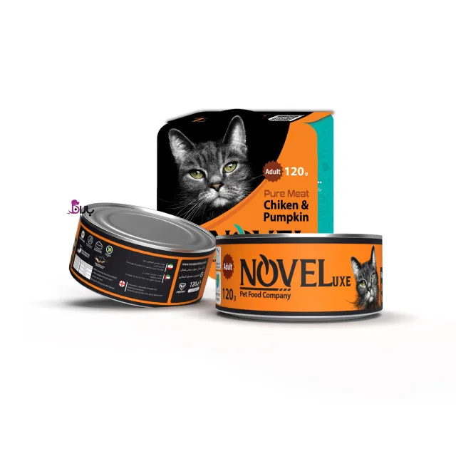 کنسرو ارگانیک گربه بالغ نوول طعم مرغ و کدوتنبل 120 گرمی ا Novel Pets Food Chicken & Pumpkin 120g