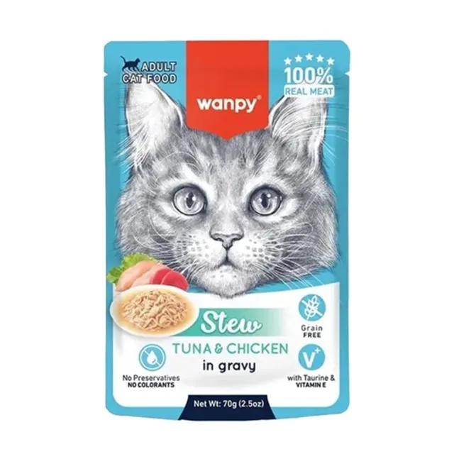 پوچ گربه ونپی مرغ و ماهی تن در سس گریوی Wanpy Stew Tuna In Gravy، 