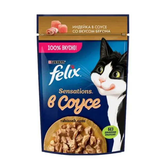 پوچ گربه فلیکس بوقلمون و بیکن در سس Felix Turekey and Bacon