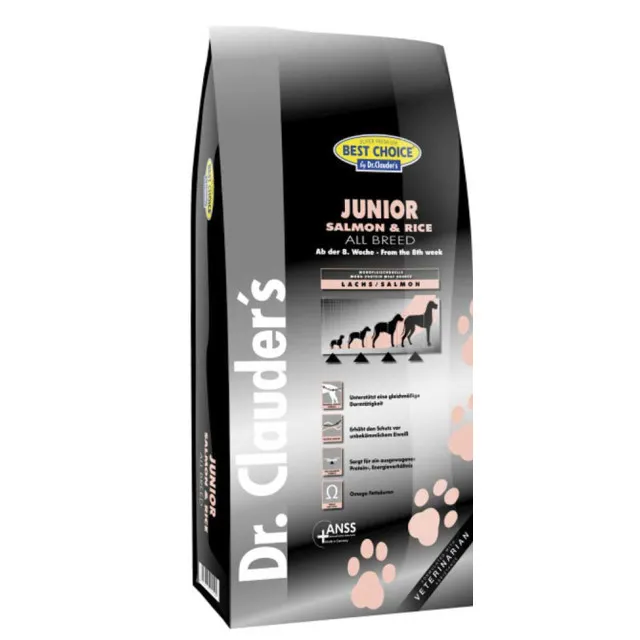 غذای خشک سگ دکتر کلادرز مخصوص توله سگ حاوی ماهی سالمون :: Dr. Clauder's Best Choice Junior Salmon & Rice