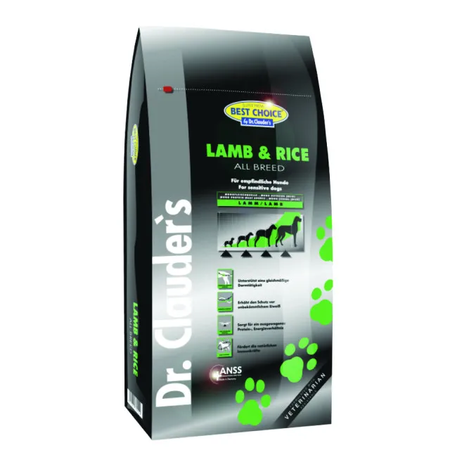 غذای خشک سگ دکتر کلادرز مخصوص سگ بالغ بد اشتها یا حساس حاوی گوشت بره :: Dr. Clauder's Best Choice Lamb & Rice for All Breeds