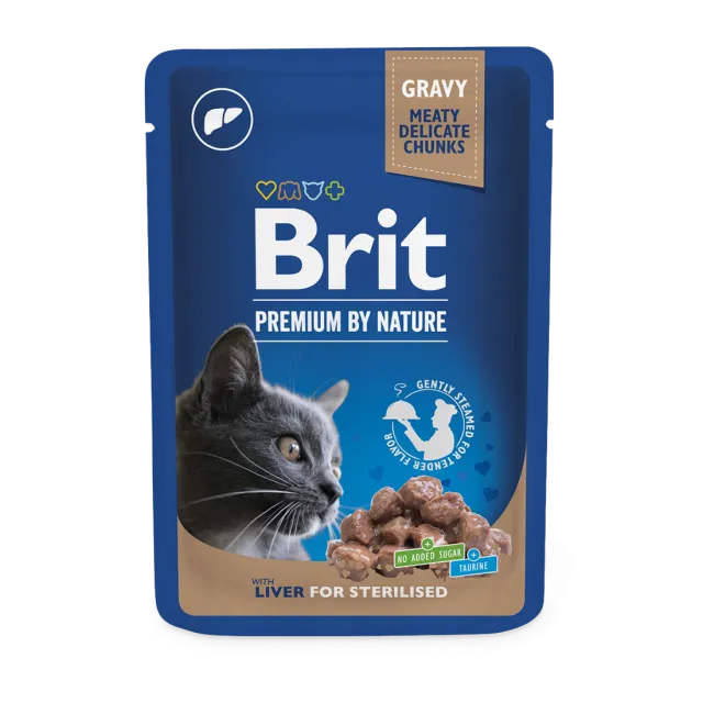 پوچ گربه عقیم برایت حاوی جگر| Brit Premium Cat Pouch with Liver slices for Sterilised