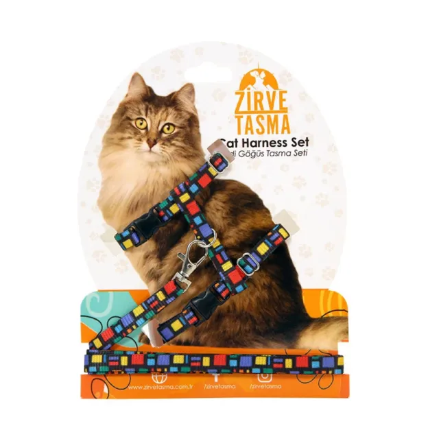 قلاده تنی گربه با بند طرح دار-هفت رنگ