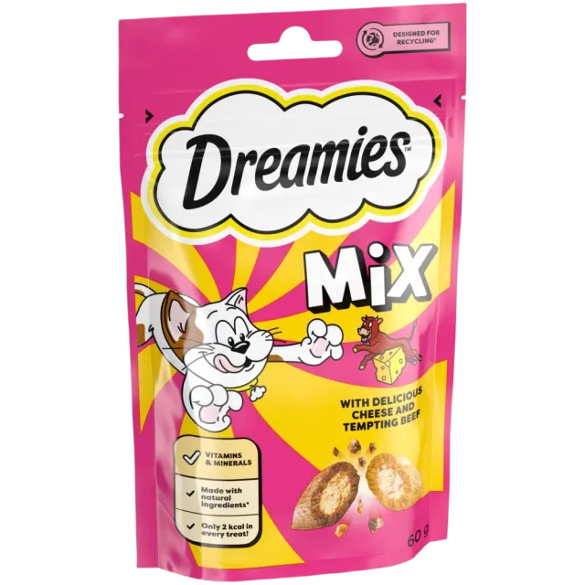 تشویقی گربه دریمیز حاوی گوشت و پنیر | Dreamies Cat Treat with Beef & Cheese 60g