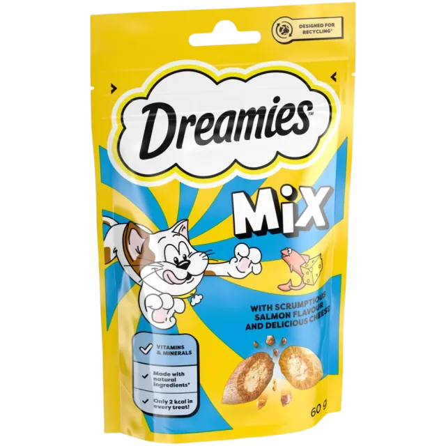 تشویقی گربه دریمیز حاوی ماهی و پنیر | Dreamies Cat Treat with Salmon & Cheese 60g