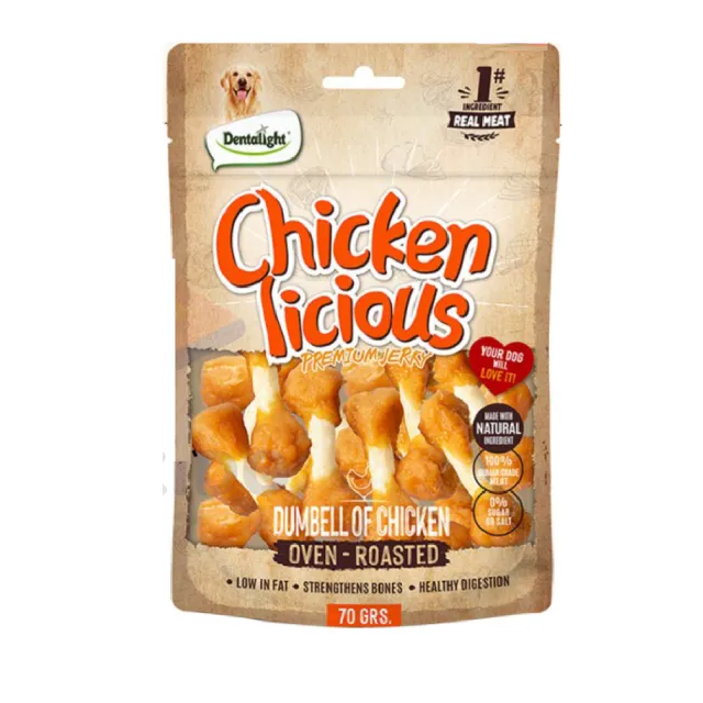 تشویقی سگ دنتالایت دمبل دورپیچ مرغ ِDentalight Chicken Licious Premium Jerky-Dumbbell of Chicken 70g