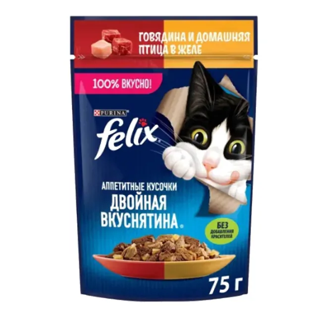 پوچ گربه فلیکس گوشت و مرغ :: Felix Beef & Chicken