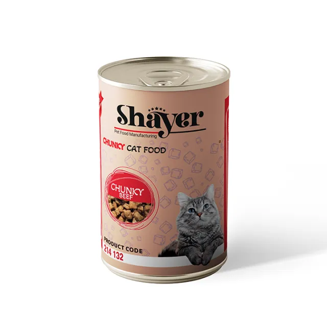کنسرو غذای گربه شایر با طعم گوشت Shayer Chunky Beef وزن 400 گرم