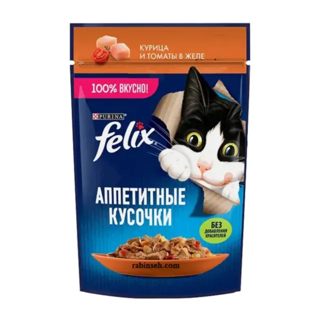 پوچ گربه فلیکس مرغ در سس گوجه فرنگی   Felix Sensations Chicken And Tomato
