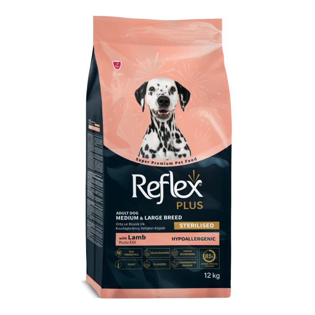غذای خشک سگ بالغ عقیم شده نژاد متوسط و بزرگ رفلکس پلاس طعم بره Reflex Plus Sterilised Medium & Large Breed Adult Dog Food with Lamb 12kg