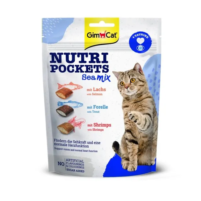 تشویقی گربه جیم کت میکس دریایی و تائورین  GimCat Nutri Pockets Sea+Taurine 