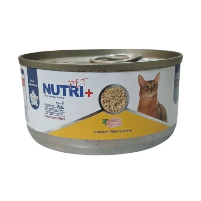 کنسرو گربه مرغ در سس گریوی نوتری پلاس Nutri+ Cat Pate Chicken in Gravy 120g