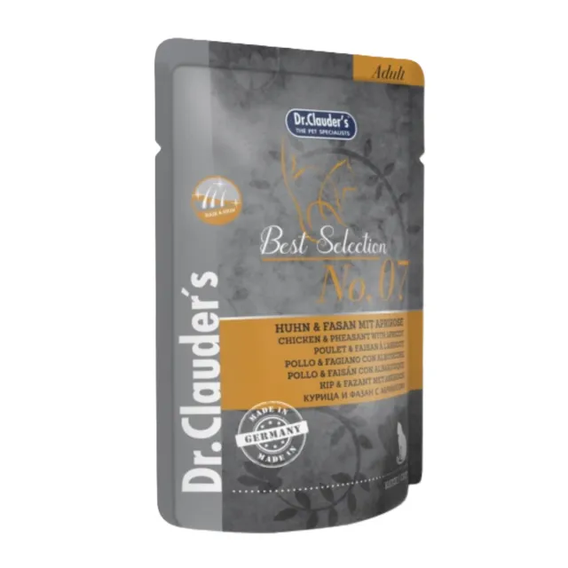 پوچ گربه دکتر کلادرز مرغ و قرقاول همراه با زردآلو Dr. Clauder's Best selection Adult Chicken & Pheasant With Apricot NO.7