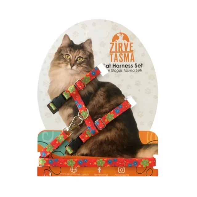 قلاده تنی گربه با بند طرح دار - نارنجی