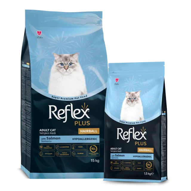غذای گربه رفلکس پلاس هربال هایپوآلرژنیک 1/5 کیلویی | Reflex Plus Adult Cat Food Hairball Hypoallergenic Salmon 
