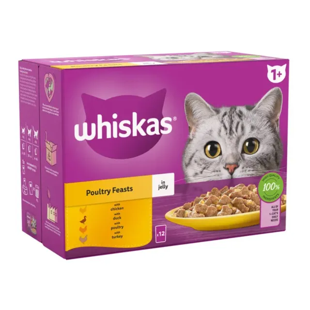 پوچ گربه ویسکاس گوشت پرندگان در ژله پک اورجینال Whiskas 1+ Poultry Feasts in Jelly