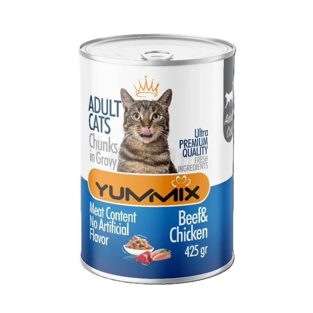 کنسرو چانک گربه بالغ یامیکس مرغ و گوشت  Yummix Kitten Chunk Chicken & Beef 425g