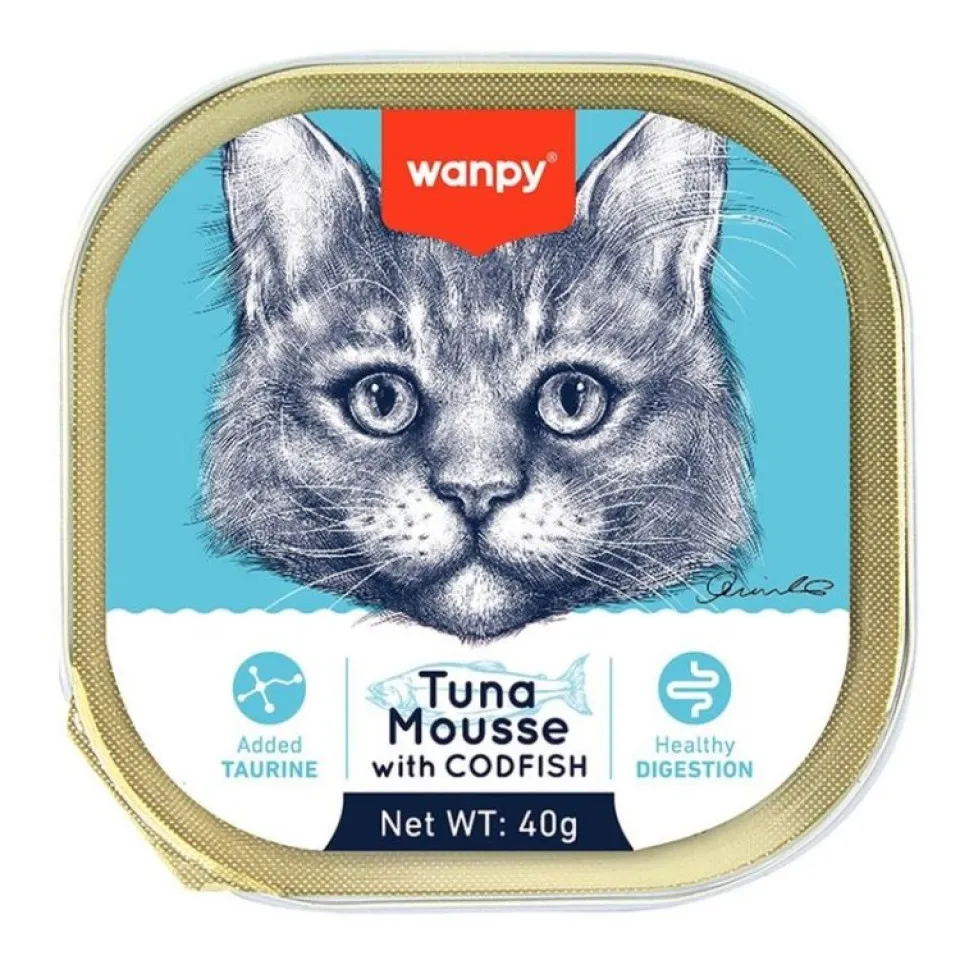 ووم گربه ونپی با طعم ماهی تن و کاد Wanpy Tuna Mousse With Cod 40g