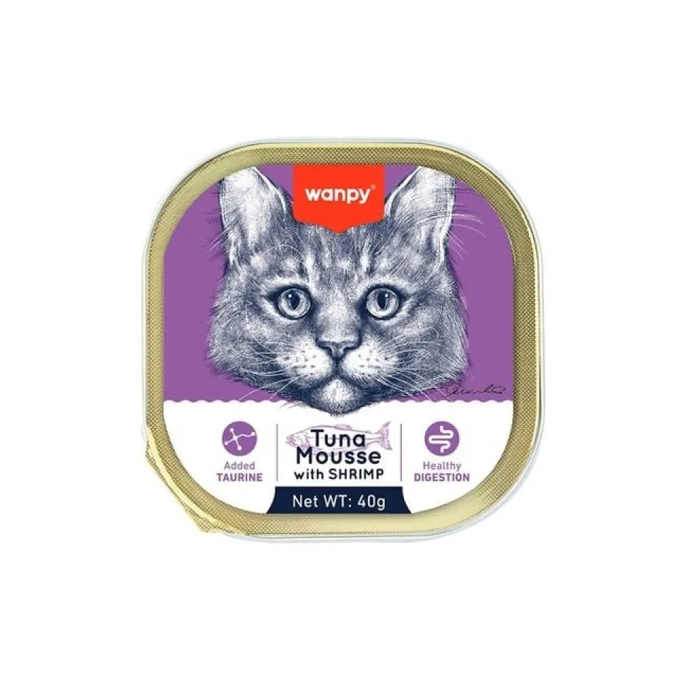 ووم گربه ونپی با طعم ماهی تن و میگو Wanpy Tuna Mousse With Shrimp 40g