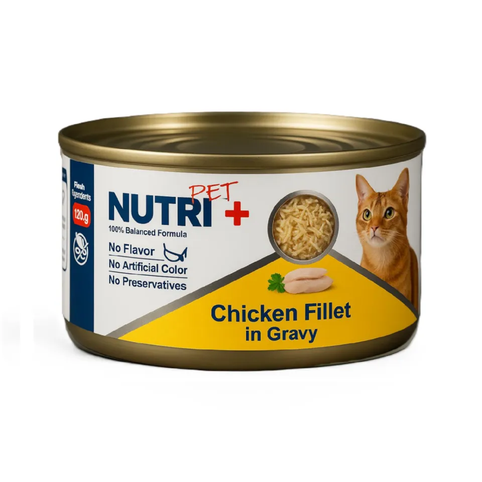 کنسرو گربه مرغ در سس گریوی نوتری پلاس Nutri+ Cat Pate Chicken in Gravy 120g