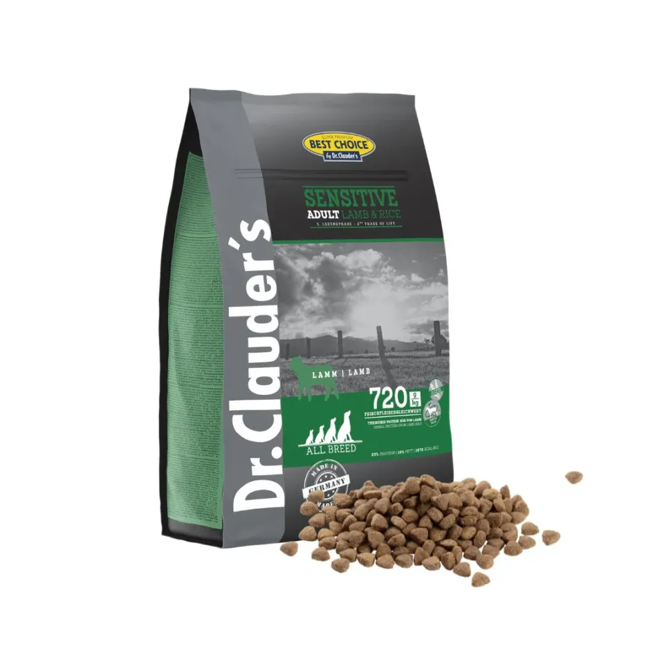 غذا خشک سگ بالغ دکتر کلادرز بالای 18 ماه با گوارش حساس طعم بره و برنج  Dr. Clauder's Best Choice Adult Lamm & Reis 12.5Kg 