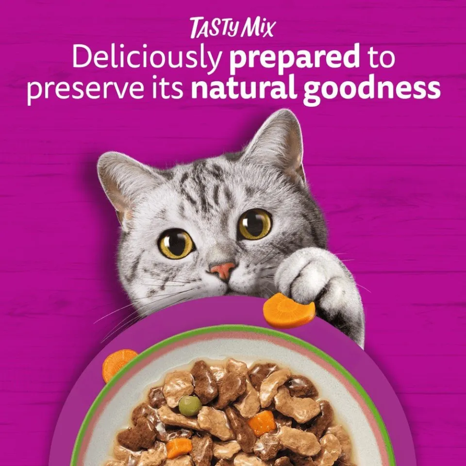 پوچ گربه ویسکاس پیشنهاد سرآشپز در سس گوشت Whiskas 1+ Tasty Mix Chefs Choice In Gravy،