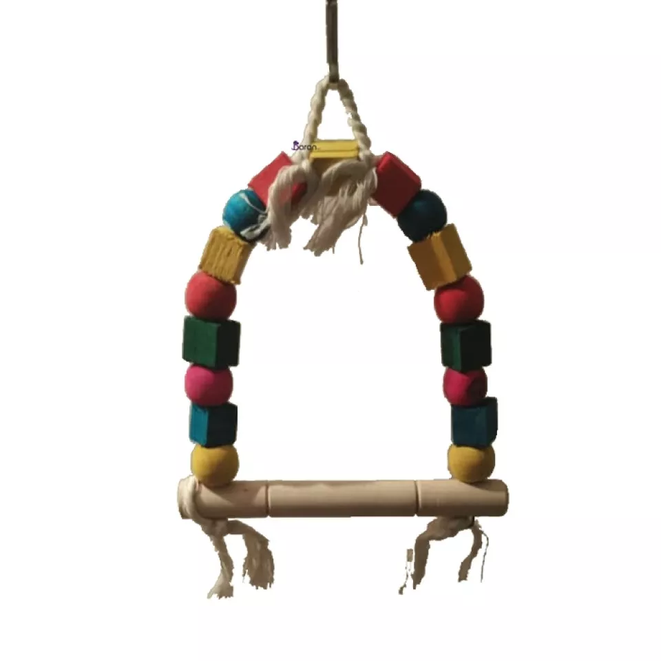 اسباب بازی تاب چوبی رنگارنگ مخصوص پرندگان