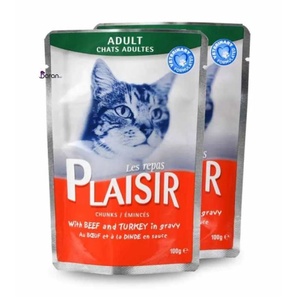 پوچ گربه پلایزر حاوی گوشت گوساله و بوقلمون (100 گرم)