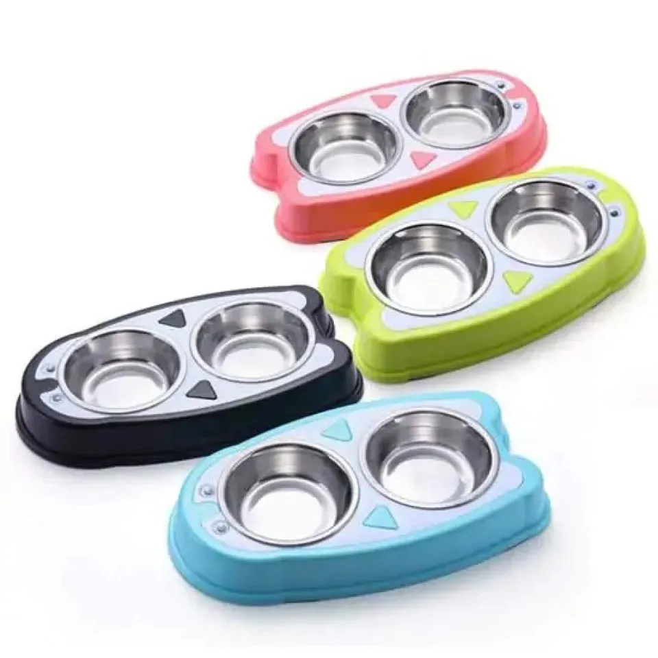 ظرف آب و غذای دو قلو سگ طرح پنگوئن همراه با کاسه استیل The Penguin Dog Bowl