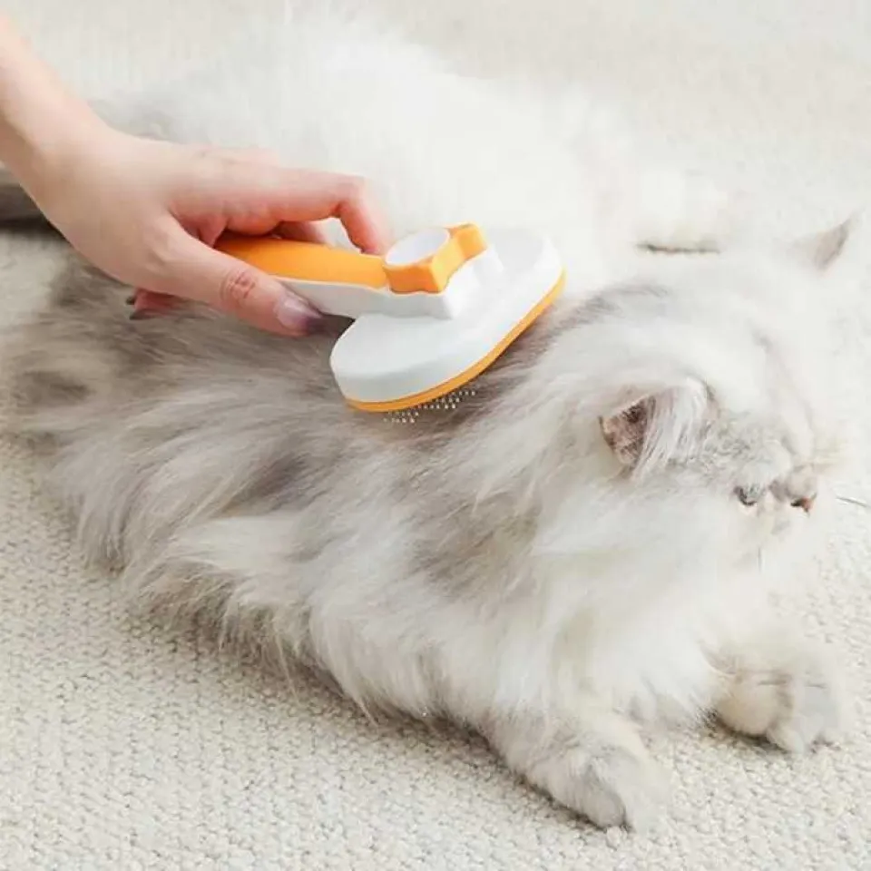 برس سگ و گربه با قابلیت تخلیه مو طرح گربه Rectangle Cathead Self Cleaning Grooming Brush for Pet