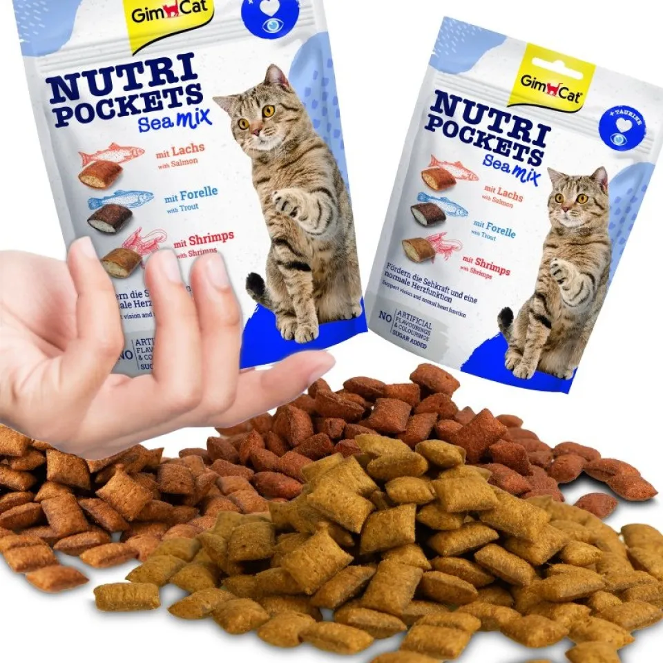 تشویقی گربه جیم کت میکس دریایی و تائورین  GimCat Nutri Pockets Sea+Taurine 