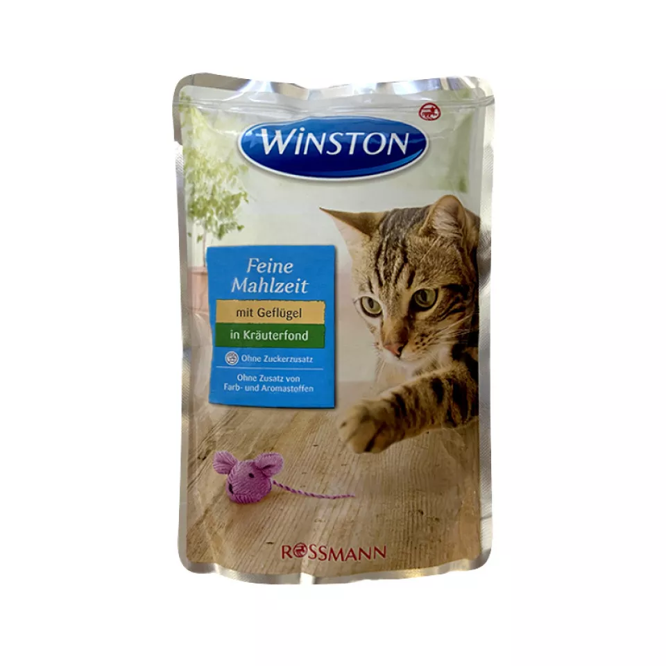 پوچ گربه وینستون با طعم مرغ در سس سبزیجات Winston Chicken In Herbal Sauce 