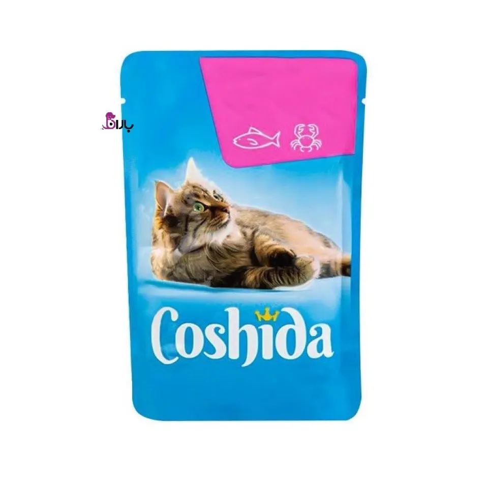 پوچ گربه کوشیدا با ماهی سالمون و خرچنگ coshida salmon & crab وزن ۱۰۰ گرم 