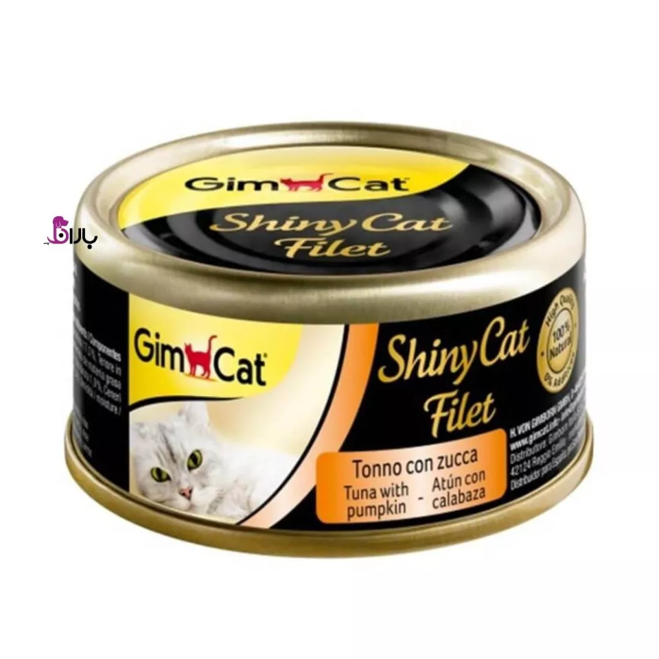 کنسرو گربه جیم کت مدل ShinyCat Filet ماهی تن و کدو حلوایی وزن ۷۰ گرم 