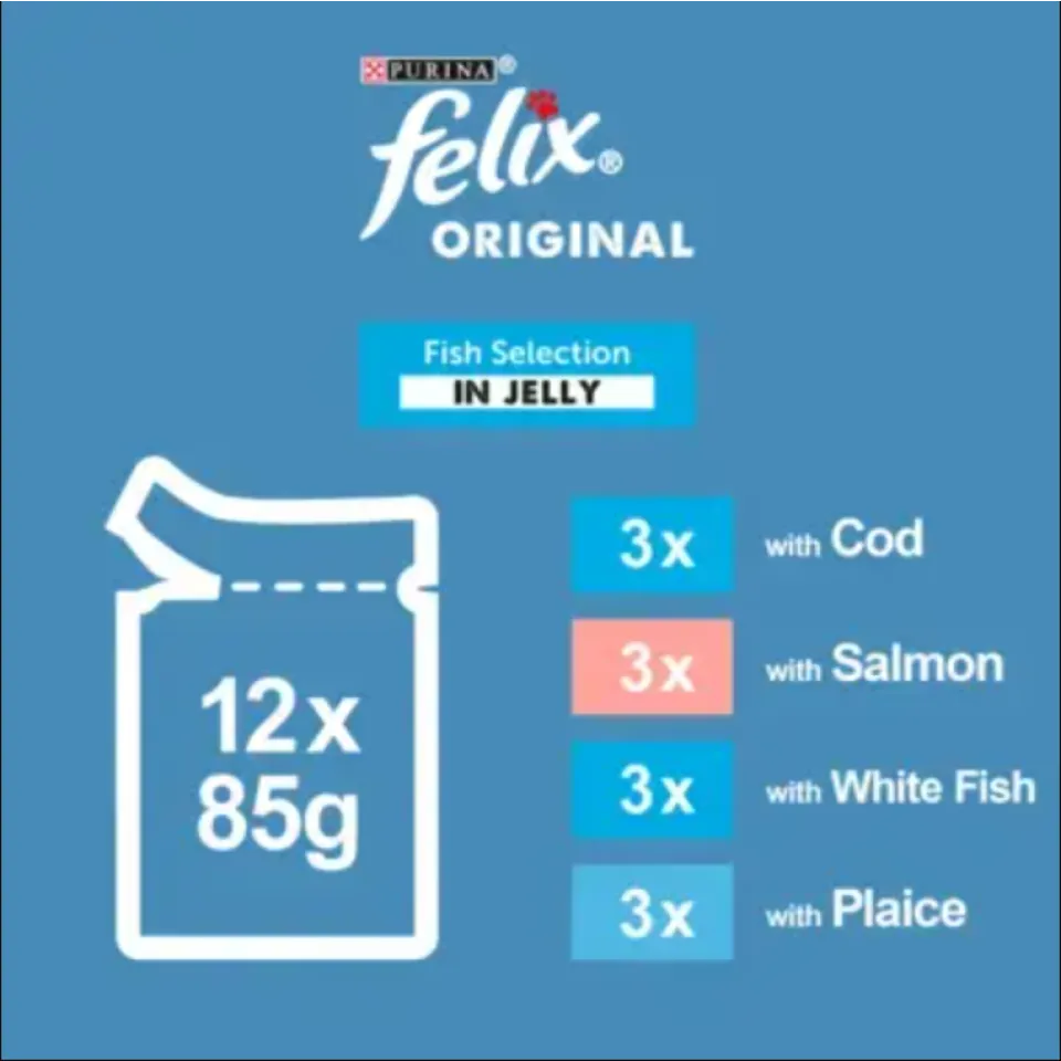 پوچ گربه فلیکس منتخب انواع ماهی در ژله پک اورجینال Felix Original Fish Selection in Jelly Wet Cat Food 
