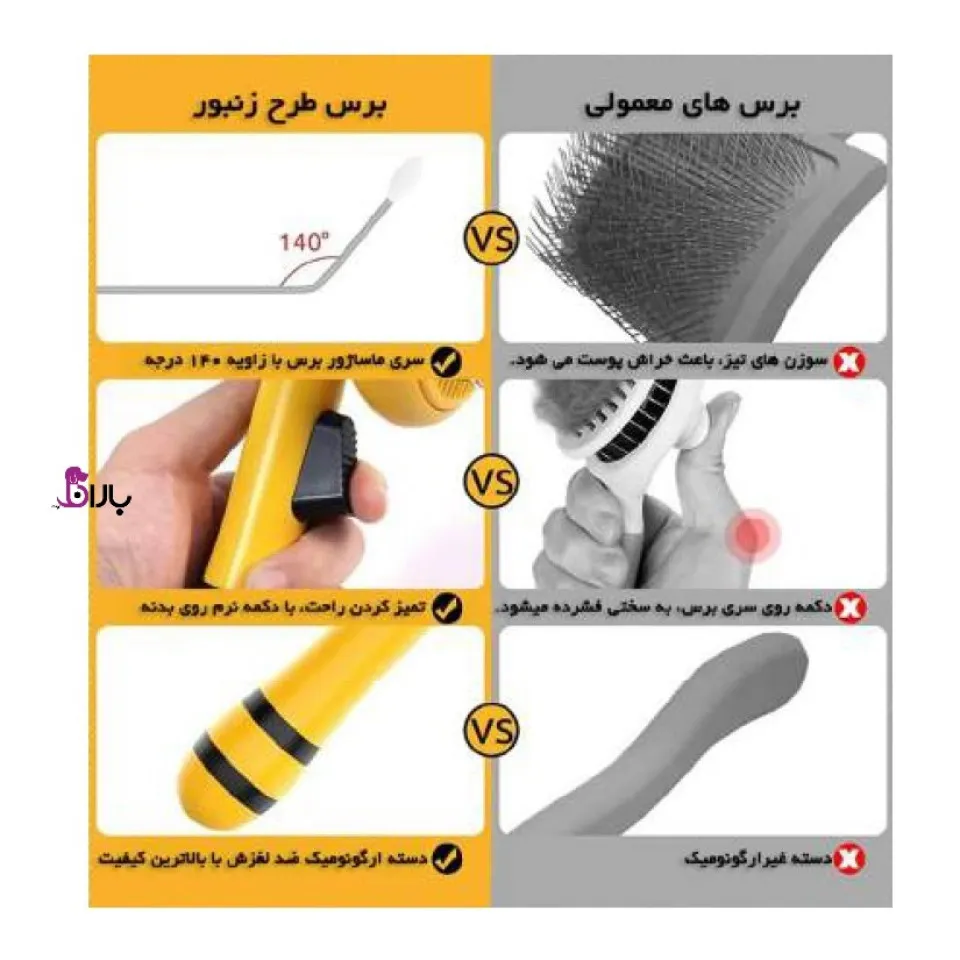 برس موی سگ و گربه طرح زنبور با دکمه تخلیه مو