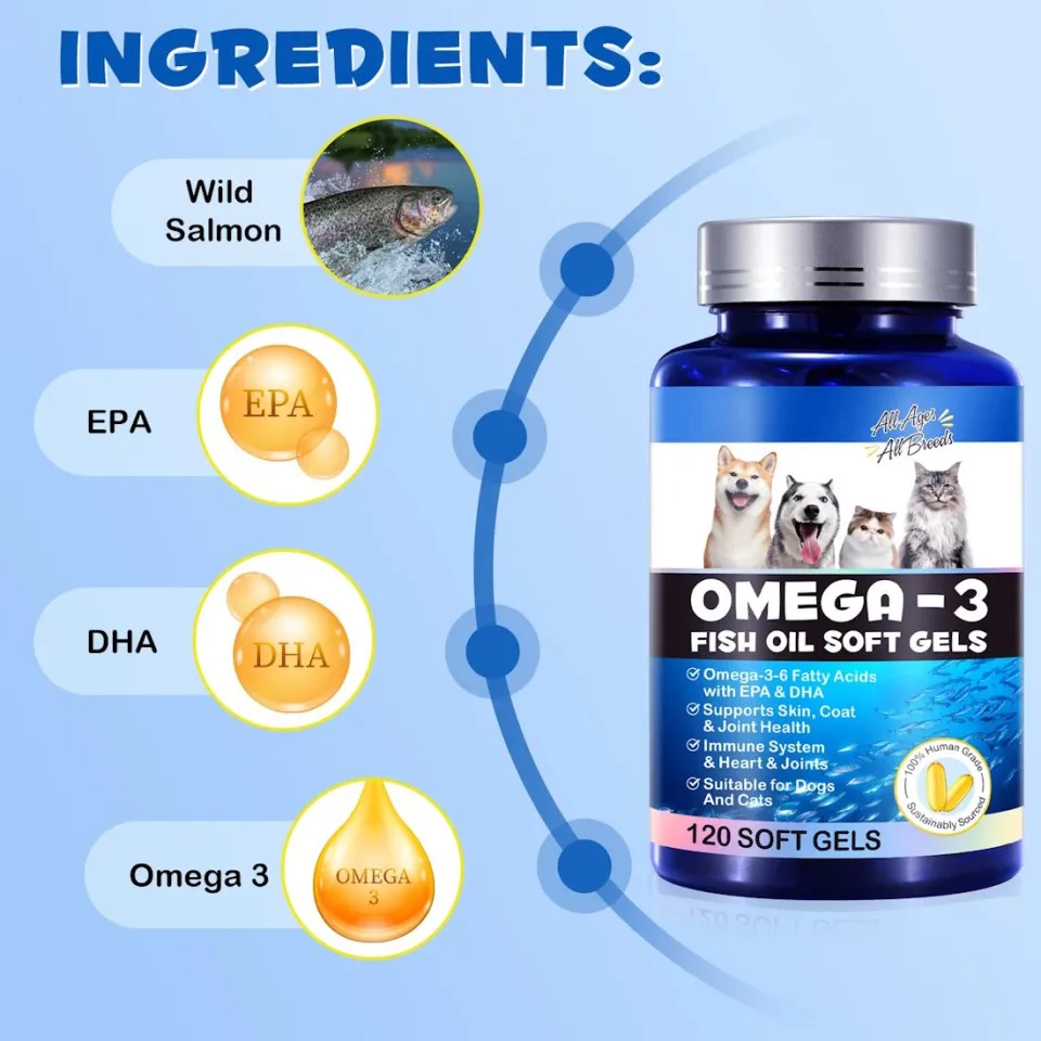 قرص روغن سالمون سگ و گربه اویمال Oimmal Omega-3 Fish Oil Soft Gels