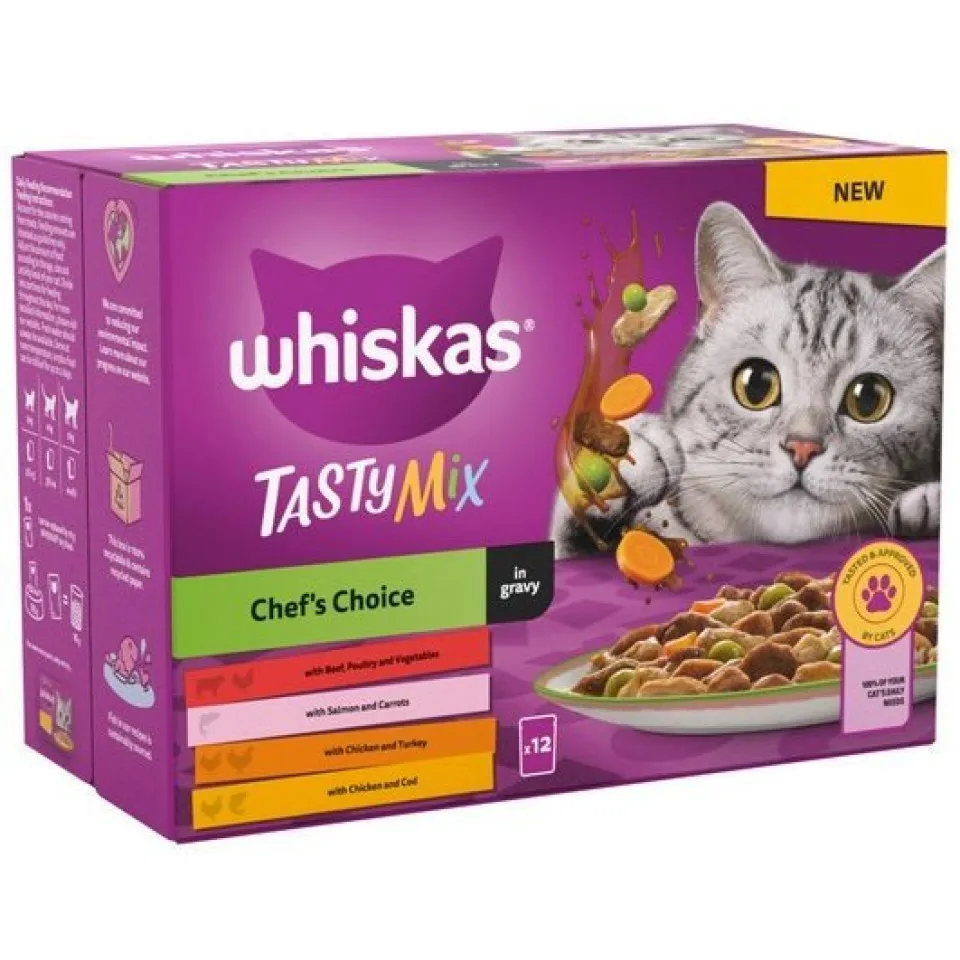 پوچ گربه ویسکاس پیشنهاد سرآشپز در سس گوشت Whiskas 1+ Tasty Mix Chefs Choice In Gravy،
