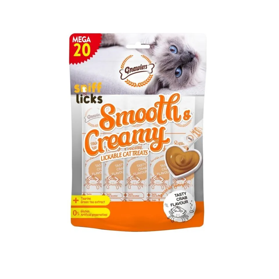 بستنی گربه گنالرز خرچنگ و تورین  Gnawlers Smooth & Creamy Lickable Cat Treat Mix Flavour Mega Pack 15g x 20 pcs