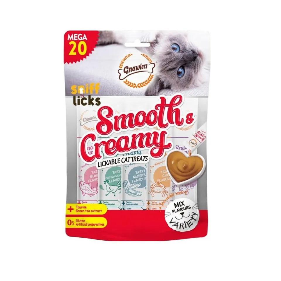 بستنی گربه گنالرز میکس Gnawlers Smooth & Creamy Lickable Cat Treat Mix Flavour Mega Pack 