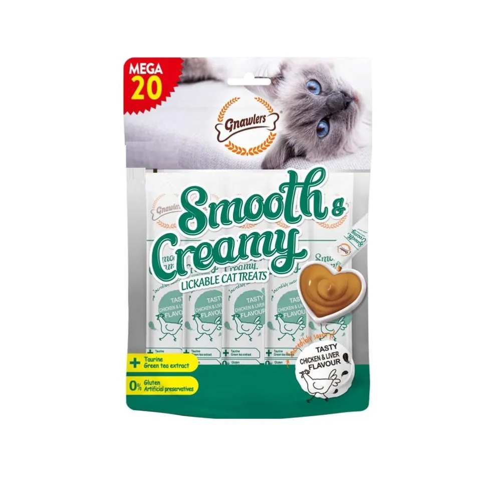 بستنی گربه گنالرز مرغ و جگر و تورین  Gnawlers Smooth & Creamy Lickable Cat Treat Chicken & Liver Flavour Mega Pack 15g x 20 pcs