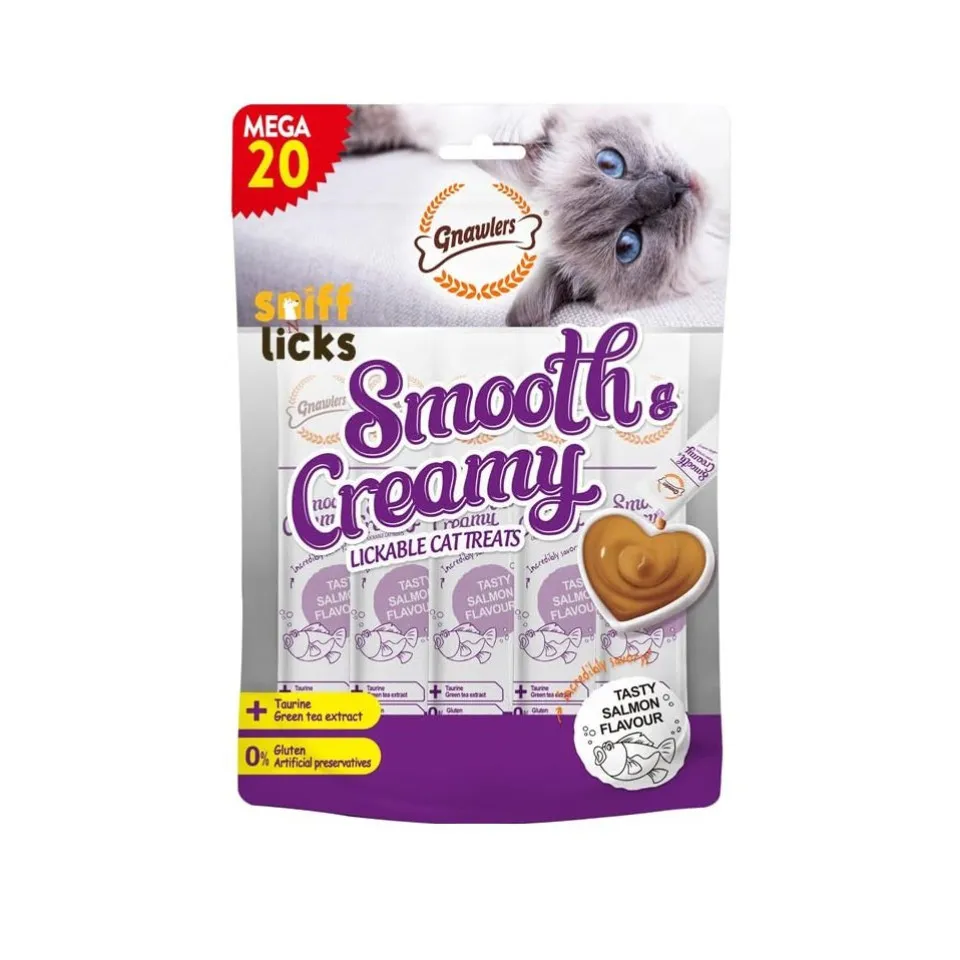 بستنی گربه گنالرز ماهی سالمون و تورین Gnawlers Smooth & Creamy Lickable Cat Treat Salmon & Taurine Flavour Mega Pack 